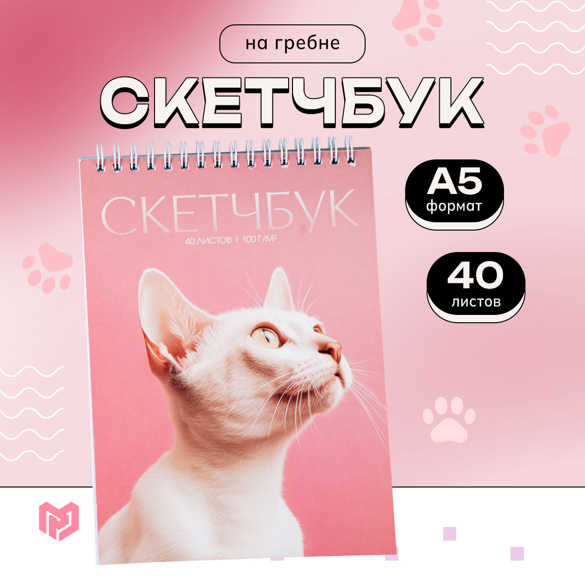 Скетчбук А5, 40 л 100 г/м2 «Кошка»