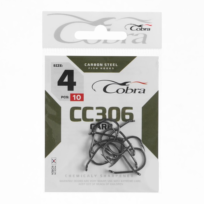

Крючки Cobra CARP, серия CC306, № 04, 10 шт., Черный
