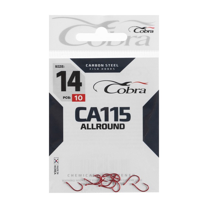 

Крючки Cobra ALLROUND, серия CA115, № 14, 10 шт., Красный