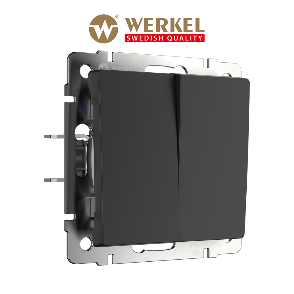 

Встраиваемый двухклавишный выключатель Werkel W1120008 черный матовый 10 А, Выключатель двухклавишный