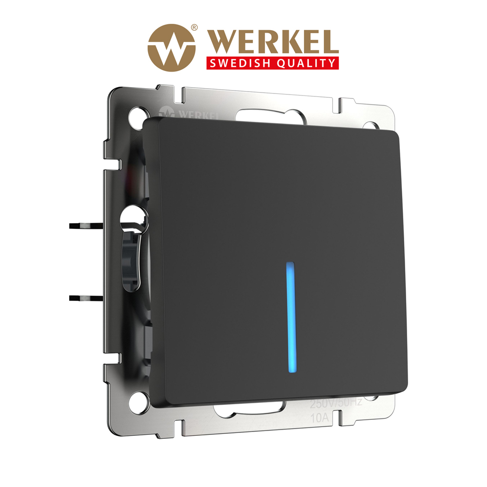 

Встраиваемый одноклавишный выключатель проходной Werkel W1112108 черный матовый, подсветка, Выключатель одноклавишный проходной с подсветкой