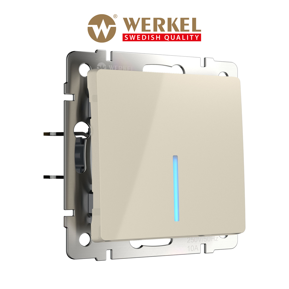 

Встраиваемый одноклавишный выключатель Werkel W1110103 слоновая кость с подсветкой 10 А, Бежевый, Выключатель одноклавишный с подсветкой