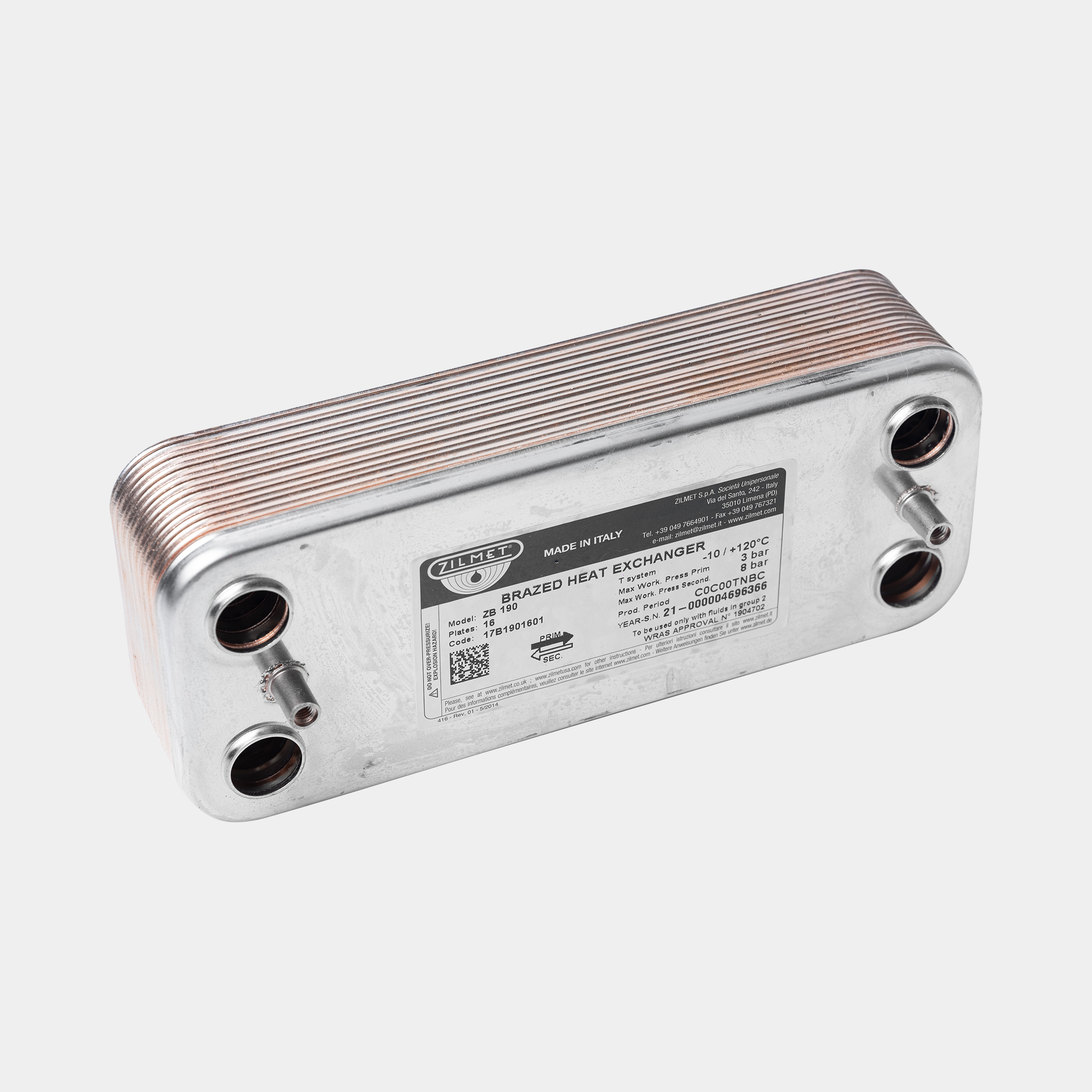 Теплообменник ГВС 16 пластин Zilmet 1901601 для Beretta City, Exclusive, Super Exclusive,