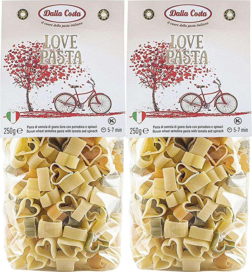 

Макаронные изделия Dalla Costa Love Pasta Фигурные в виде сердец, 2 шт по 250 г, 2 шт Сердечки