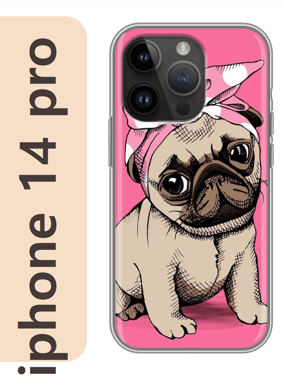 

Чехол на Apple Iphone 14 pro мопс с бантом 812, Iphp14dogs