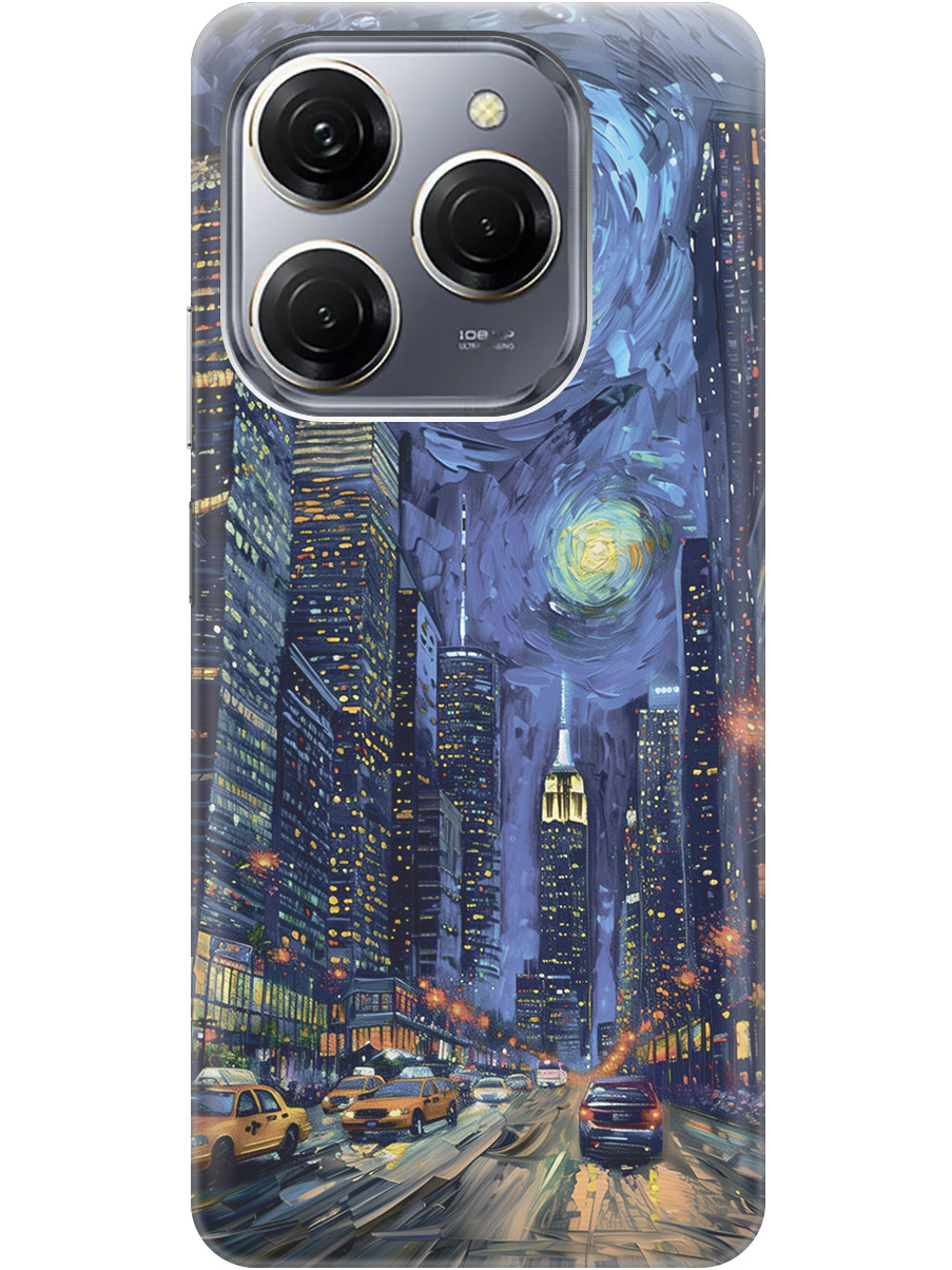 

Силиконовый чехол на Tecno Spark 20 Pro с принтом "Ночной проспект", Прозрачный;синий;черный, 779829010