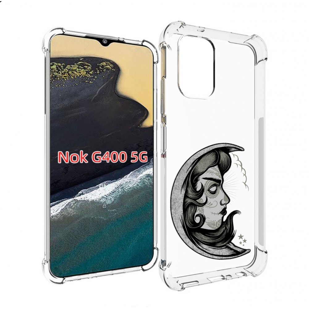

Чехол MyPads черно белая луна с лицом для Nokia G400 5G, Прозрачный, Tocco