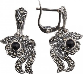 

Серьги женские из серебра ЮК Марказит HE090, марказит/оникс, HE090