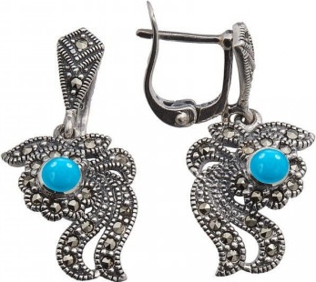 

Серьги женские из серебра ЮК Марказит HE090, марказит/бирюза, HE090