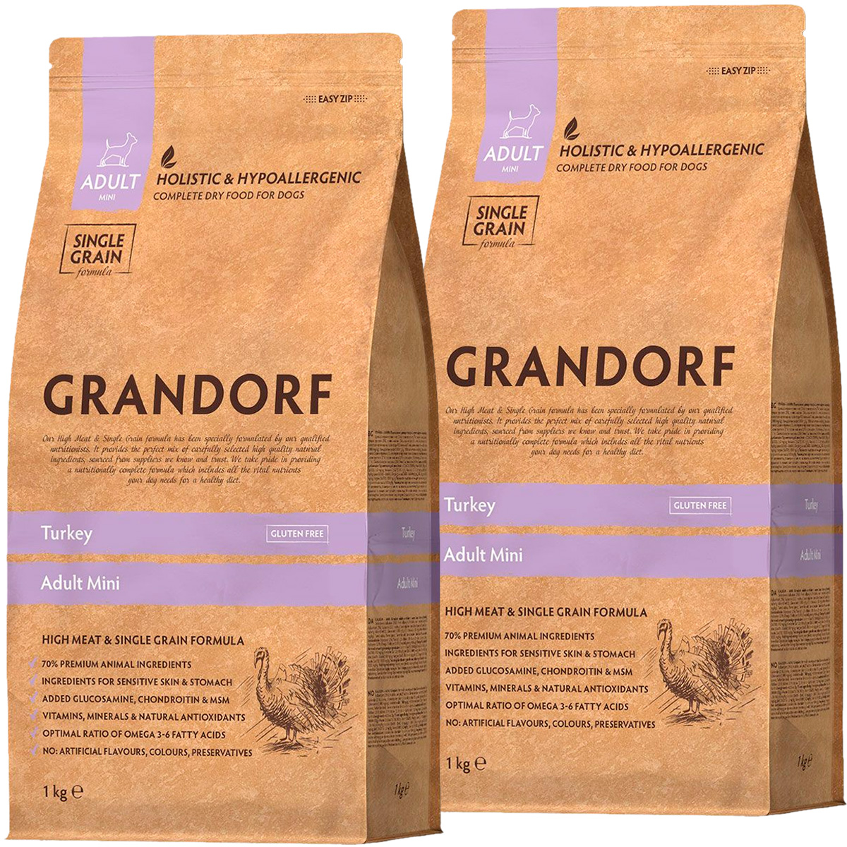 

Сухой корм для собак Grandorf с индейкой и коричневым рисом, 2 шт по 1 кг