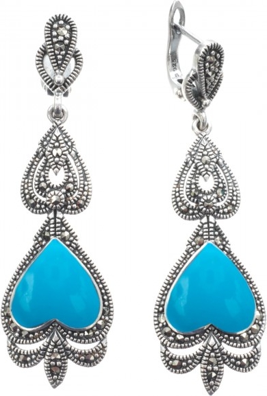 

Серьги женские из серебра ЮК Марказит HE027, марказит/бирюза, HE027