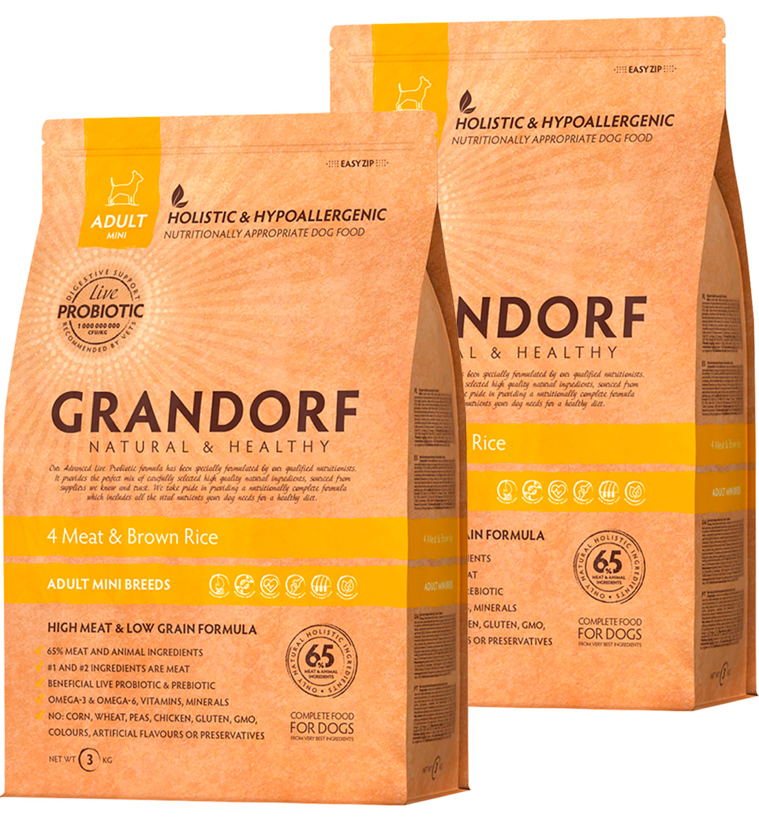 

GRANDORF GRANDORF ADULT MINI LIVING PROBIOTICS 4 MEAT & BROWN RICE для взрослых собак мале