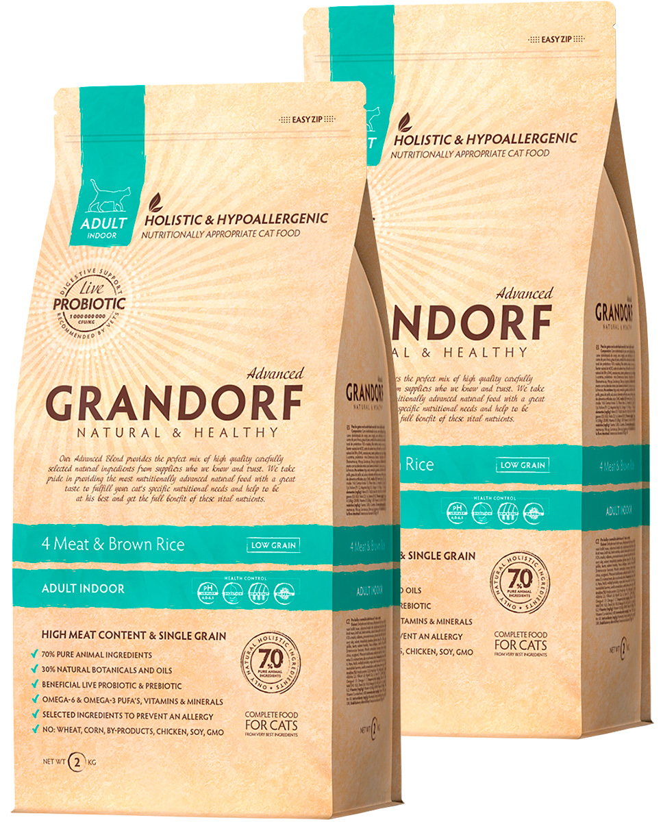 

GRANDORF GRANDORF CAT LIVING PROBIOTICS 4 MEAT & RICE INDOOR низкозерновой с живыми пробио