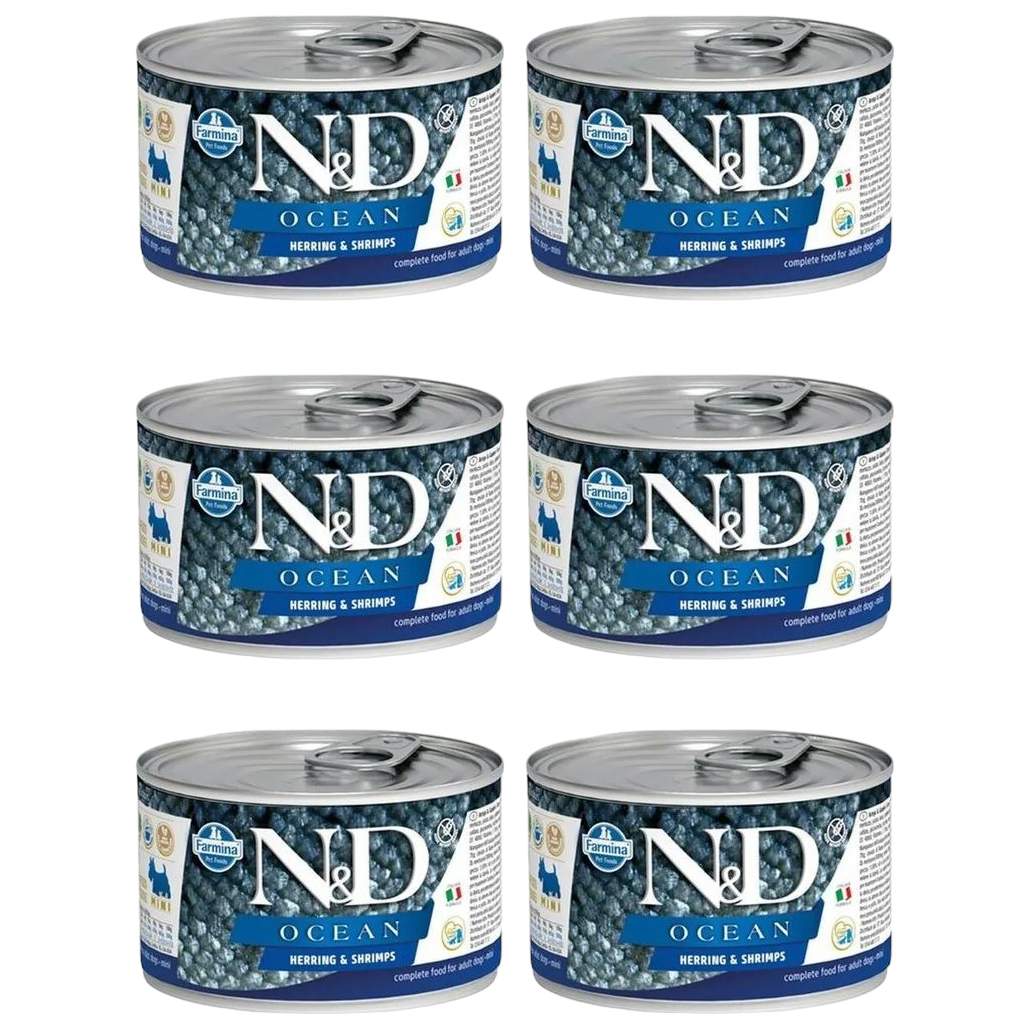 

Консервы для собак Farmina N&D Ocean Dog Mini, с сельдью и креветками, 6шт по 140г, Farmina N&D Ocean Dog Mini влажный корм для взрослых собак мелких пород с сельдью и креветками - 140 г (6 шт в уп)