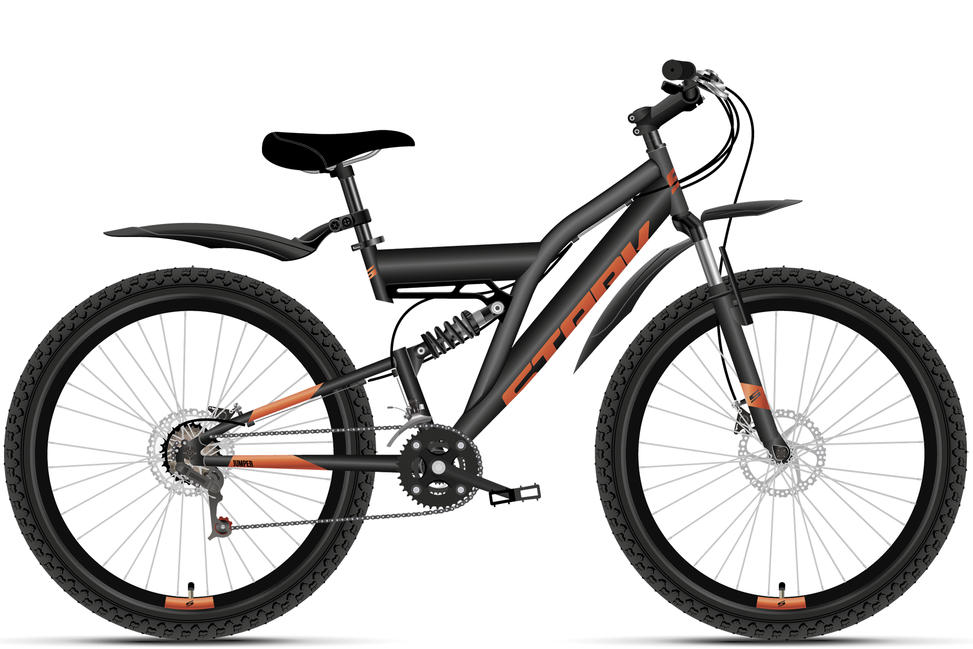 

Велосипед Stark Jumper 27.1 FS D 2021 22" черный/оранжевый, Jumper 27.1 FS D