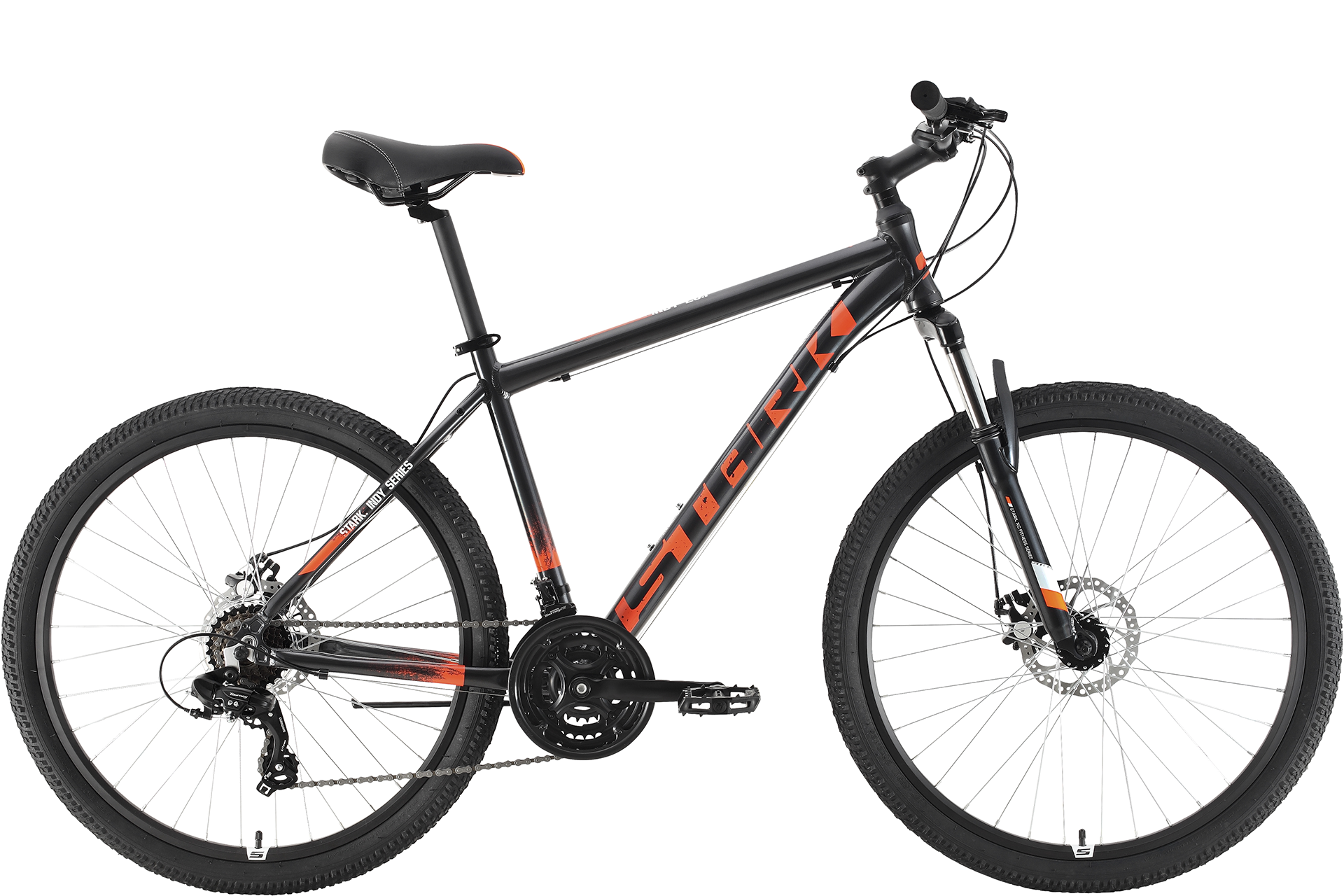 фото Велосипед stark indy 26.1 d shimano 2021 18" черный/оранжевый