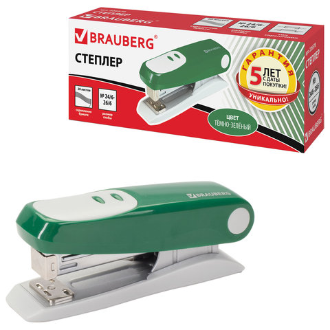 

Степлер №24/6, 26/6 BRAUBERG Germanium, до 20 листов, тёмно-зелёный 226578