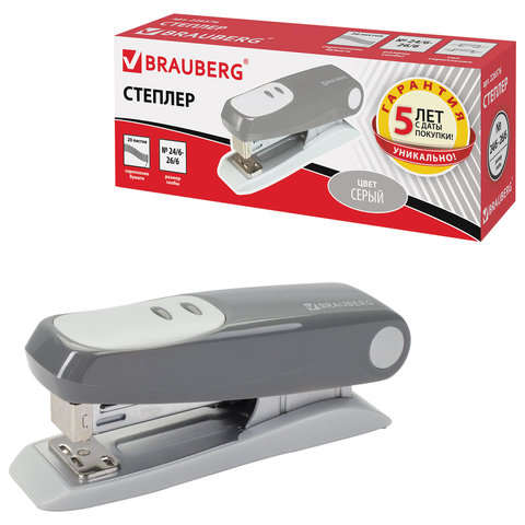 

Степлер №24/6, 26/6 BRAUBERG Germanium, до 20 листов, серый, ГАРАНТИЯ 5 ЛЕТ, 226576