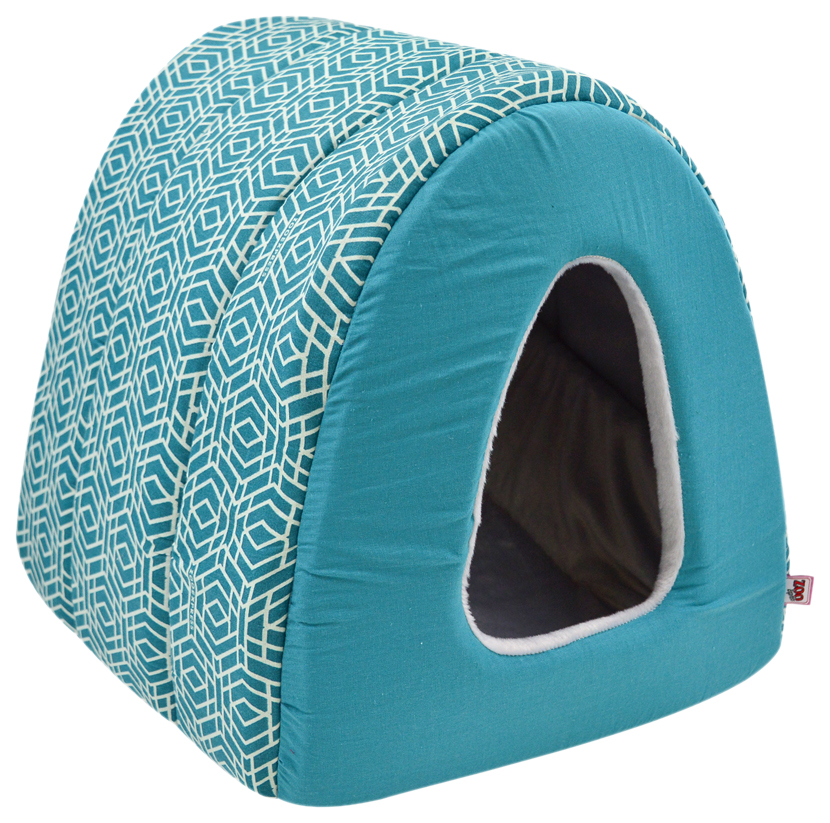 Лежанка туннель Zooexpress Геометрия морская волна бязь+плюш для кошек, собак 42х50х35 см