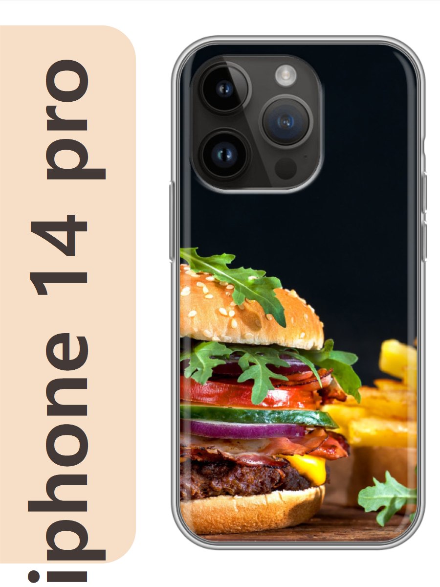 

Чехол на Apple Iphone 14 pro гамбургер 459, Прозрачный, Iphp14food