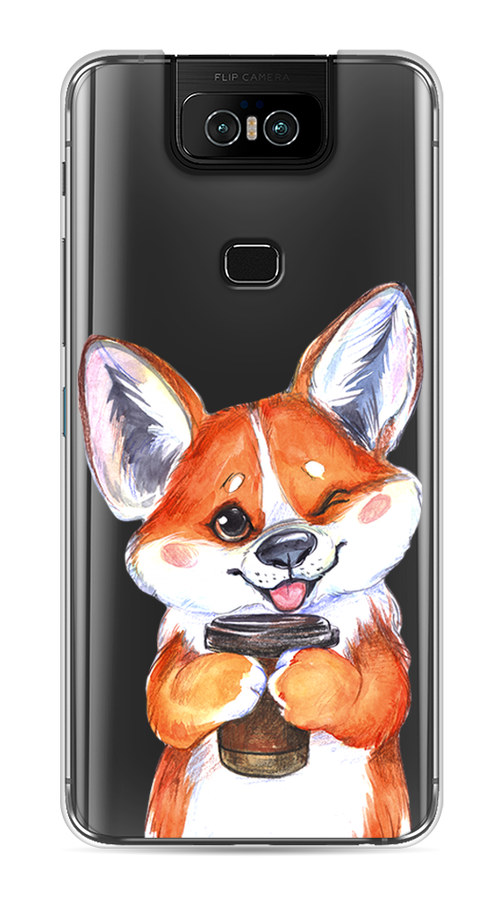 

Чехол на Asus Zenfone 6 ZS630KL "Корги с кофе", Оранжевый;белый, 43950-4