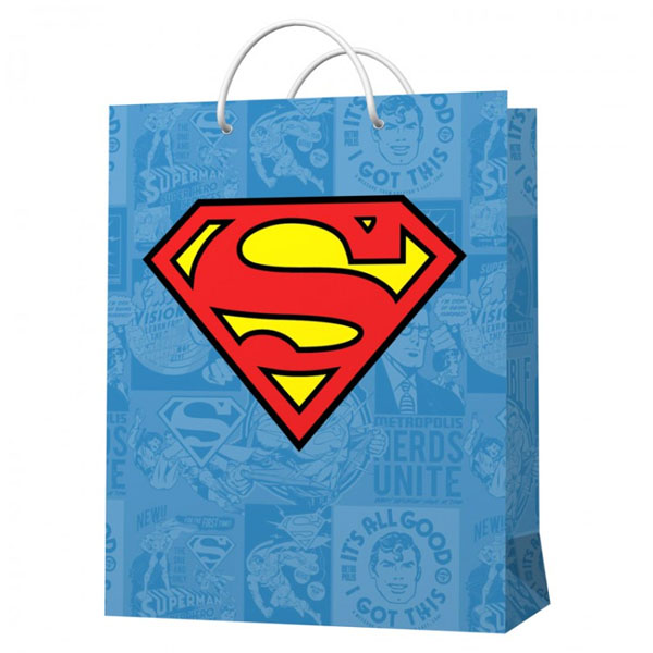Пакет подарочный Superman 287065 большой голубой с лого 220х310х100 мм