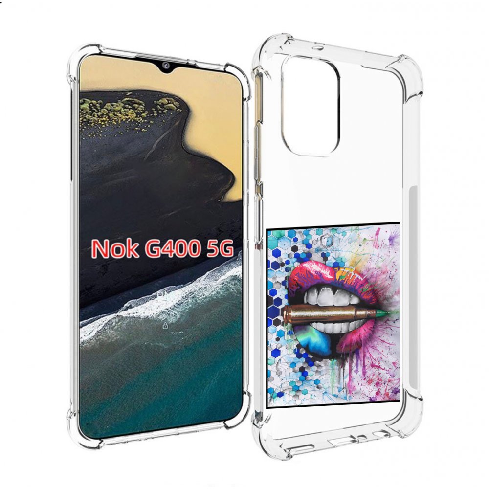 

Чехол MyPads разноцветные губы с пулей для Nokia G400 5G, Прозрачный, Tocco