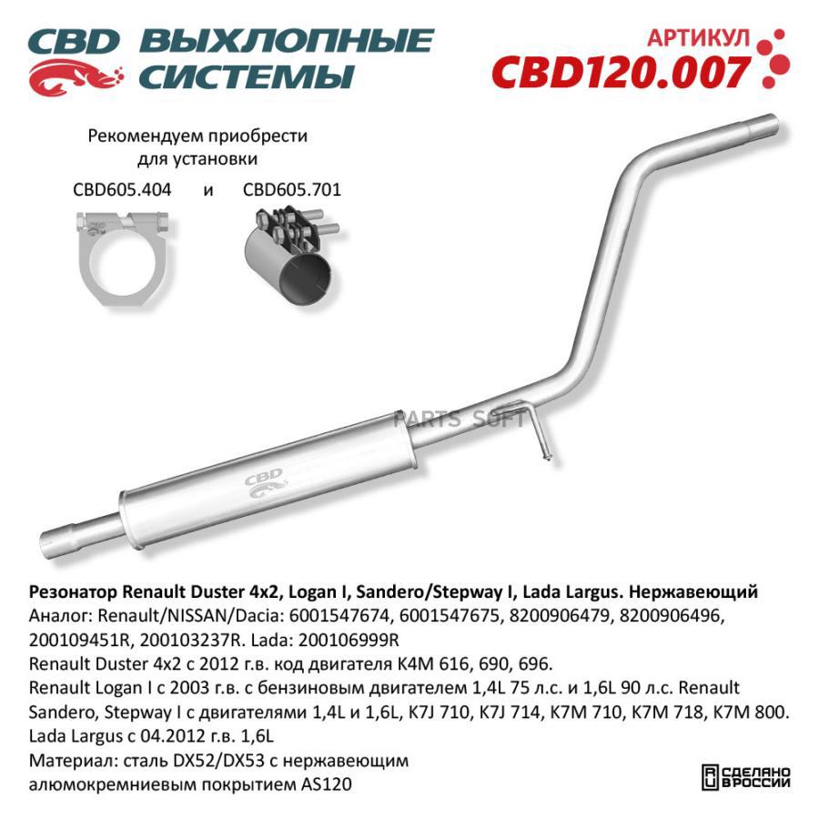 

CBD Резонатор Duster, Logan, Largus Нерж. CBD120.007 CBD CBD120007