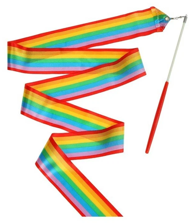 Лента гимнастическая 2 м с палочкой, цвет радуга