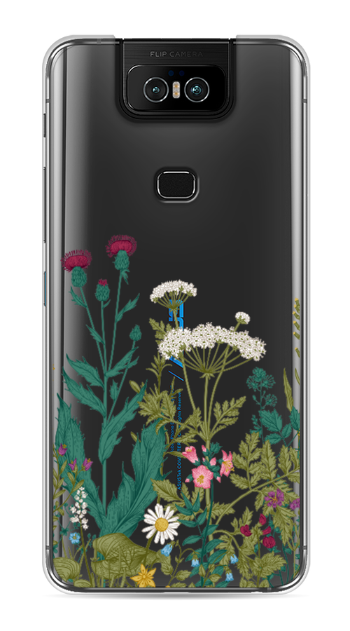

Чехол на Asus Zenfone 6 ZS630KL "Дикие полевые цветы", Зеленый;розовый;белый, 43950-2