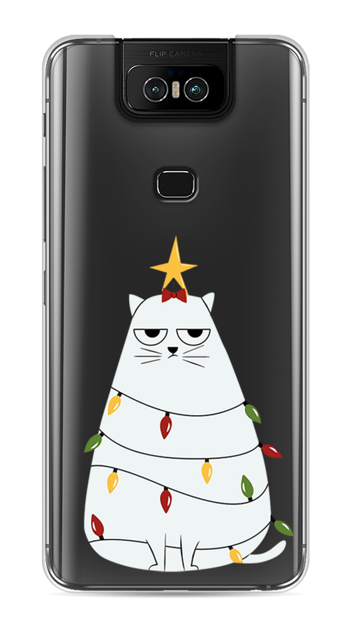 

Чехол на Asus Zenfone 6 ZS630KL "Котик в гирлянде", Белый;красный;желтый, 43950-1