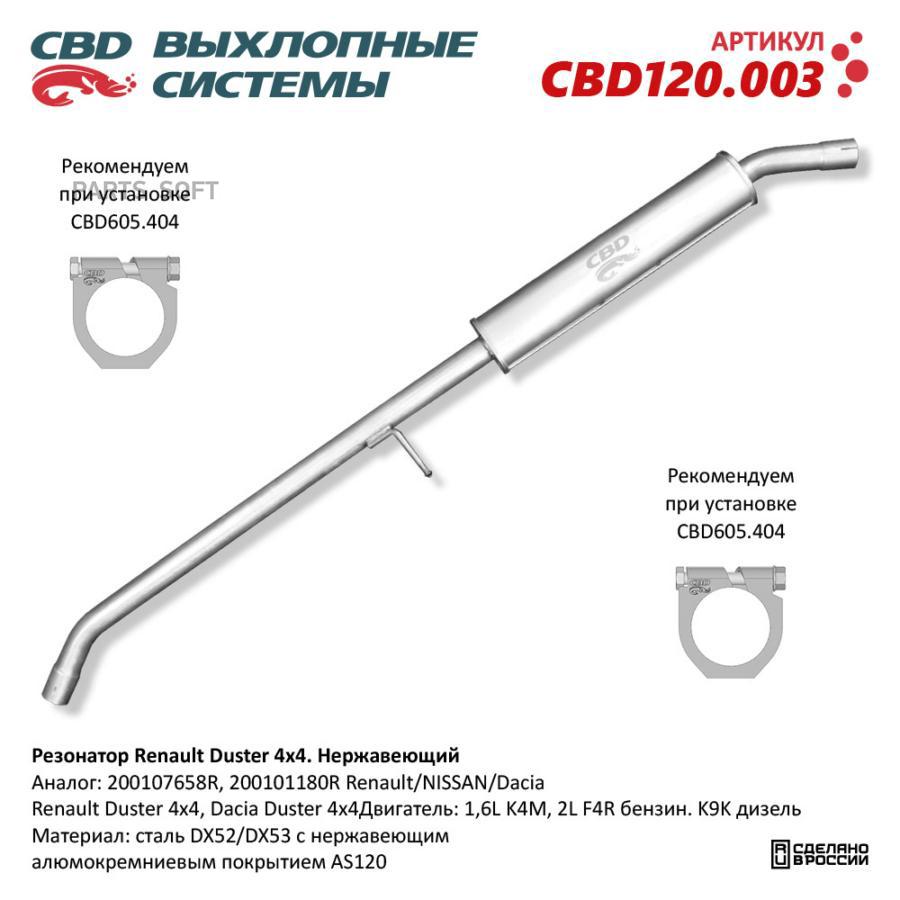 

CBD Резонатор Renault Duster 200107658R 4x4 Нерж сталь. CBD120.003