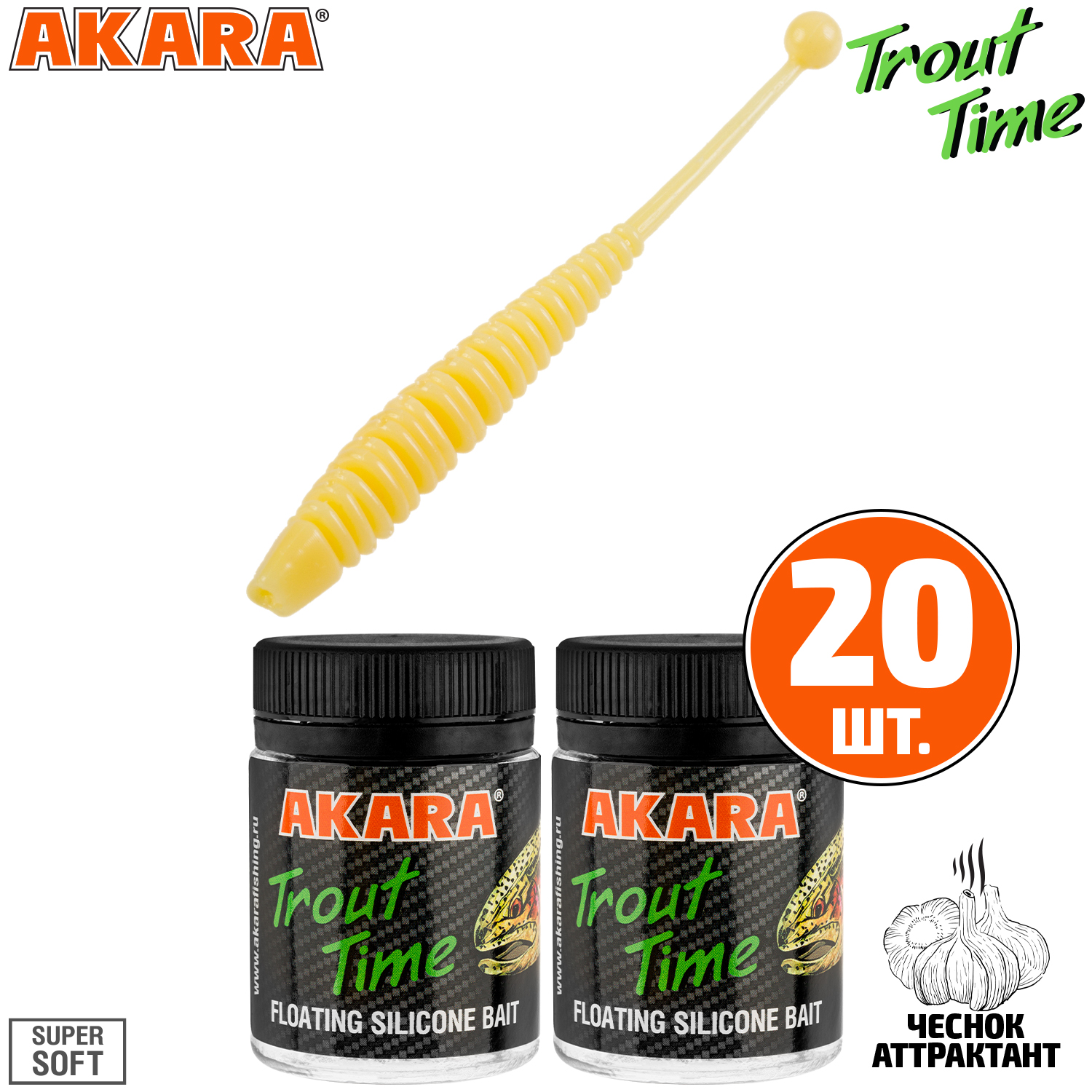 

Силиконовая приманка Akara Trout Time KNOUT 2,5 446, Garlic (20 шт.), KNOUT 2,5 Чеснок