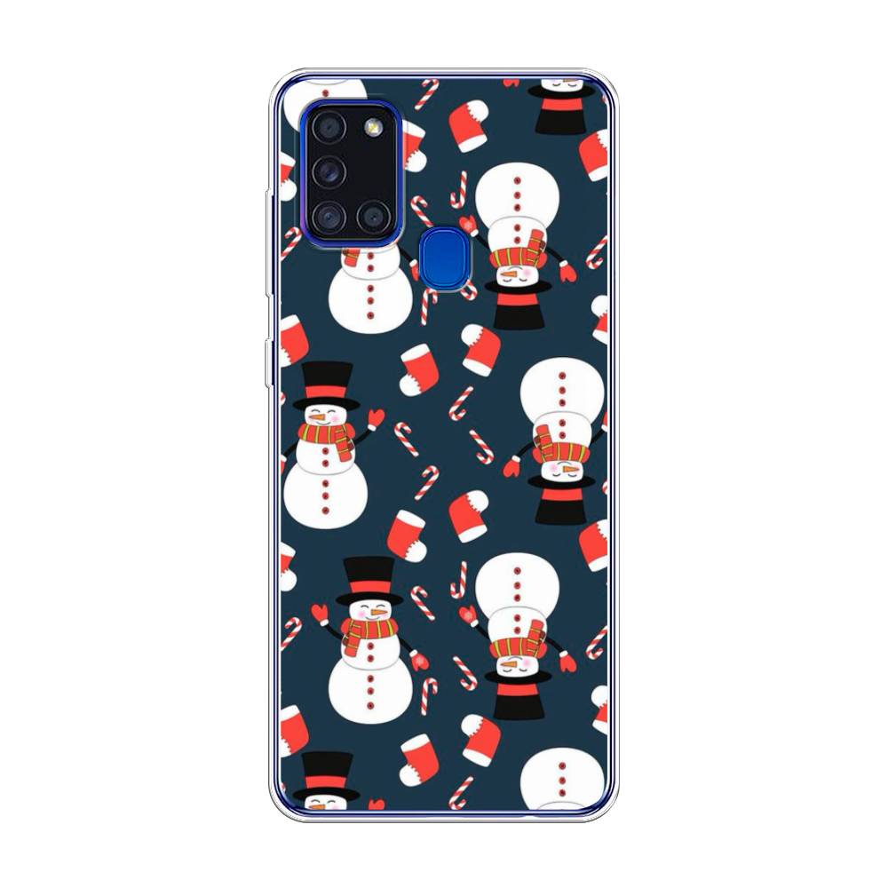 

Чехол на Samsung Galaxy A21s "Синие снеговики", Синий;белый;красный, 2100250-5