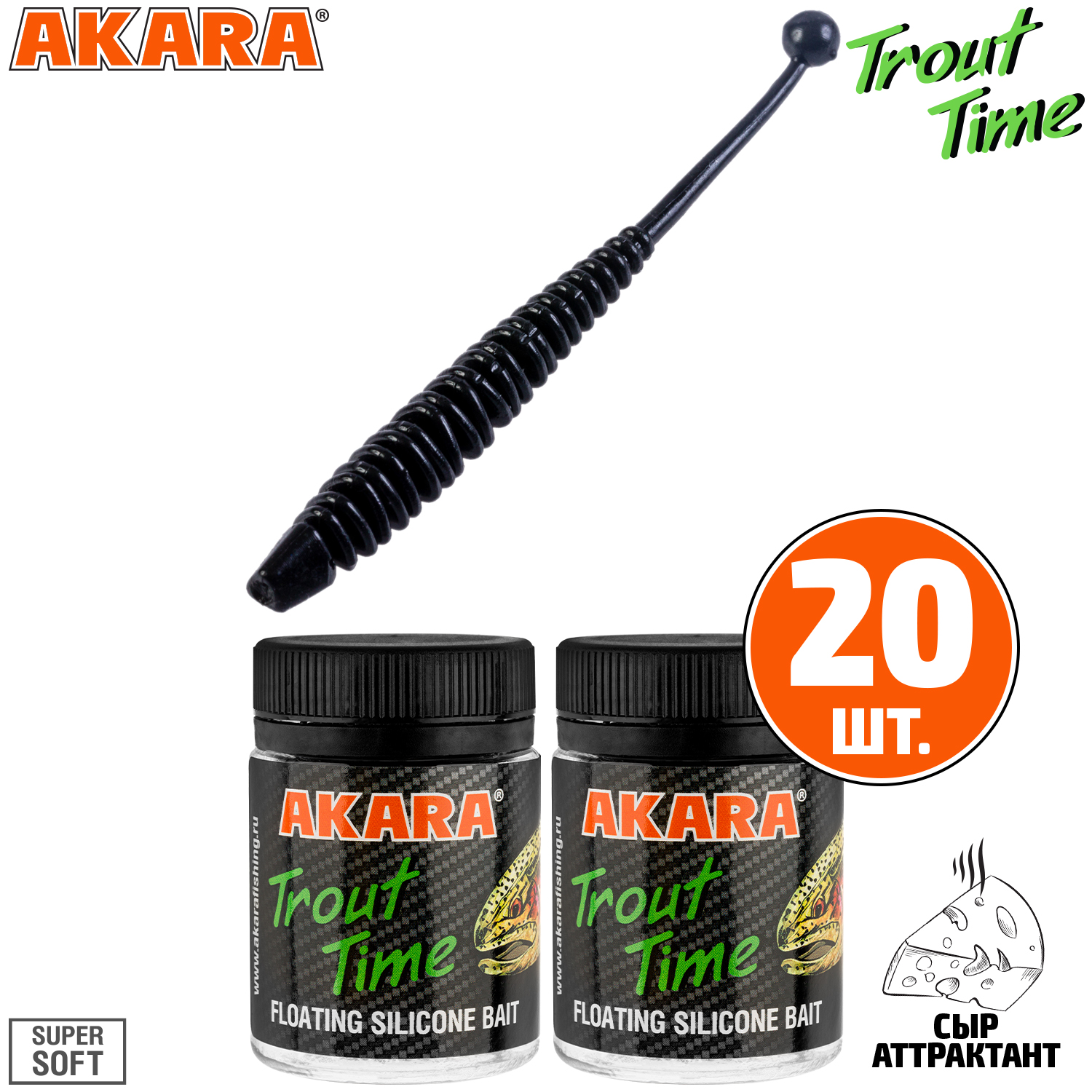 

Силиконовая приманка Akara Trout Time KNOUT 2,5 422, Cheese (20 шт.), KNOUT 2,5 Сыр