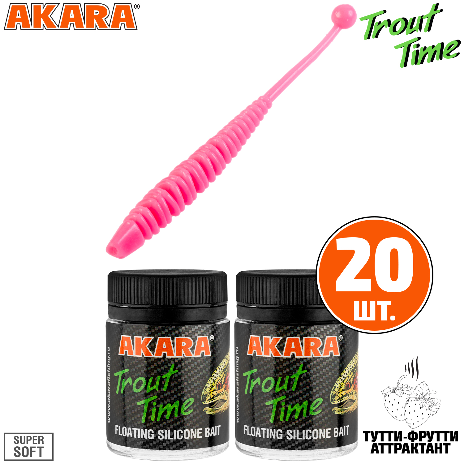 

Силиконовая приманка Akara Trout Time KNOUT 2,5 420, Tu-Frutti (20 шт.), KNOUT 2,5 Тутти-Фрутти