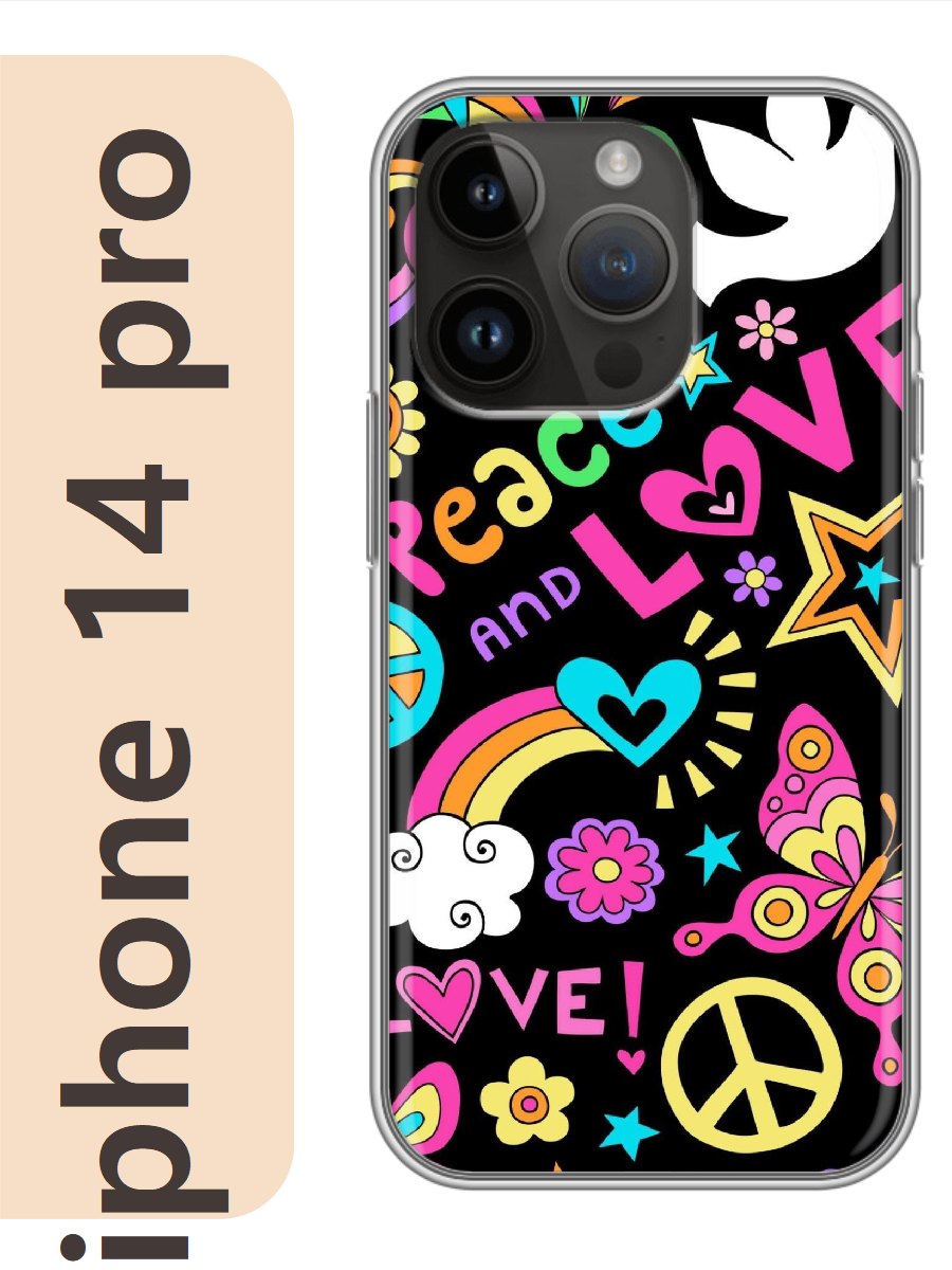 

Чехол на Apple Iphone 14 pro хиппи фон 316, Прозрачный, Iphp14rzne