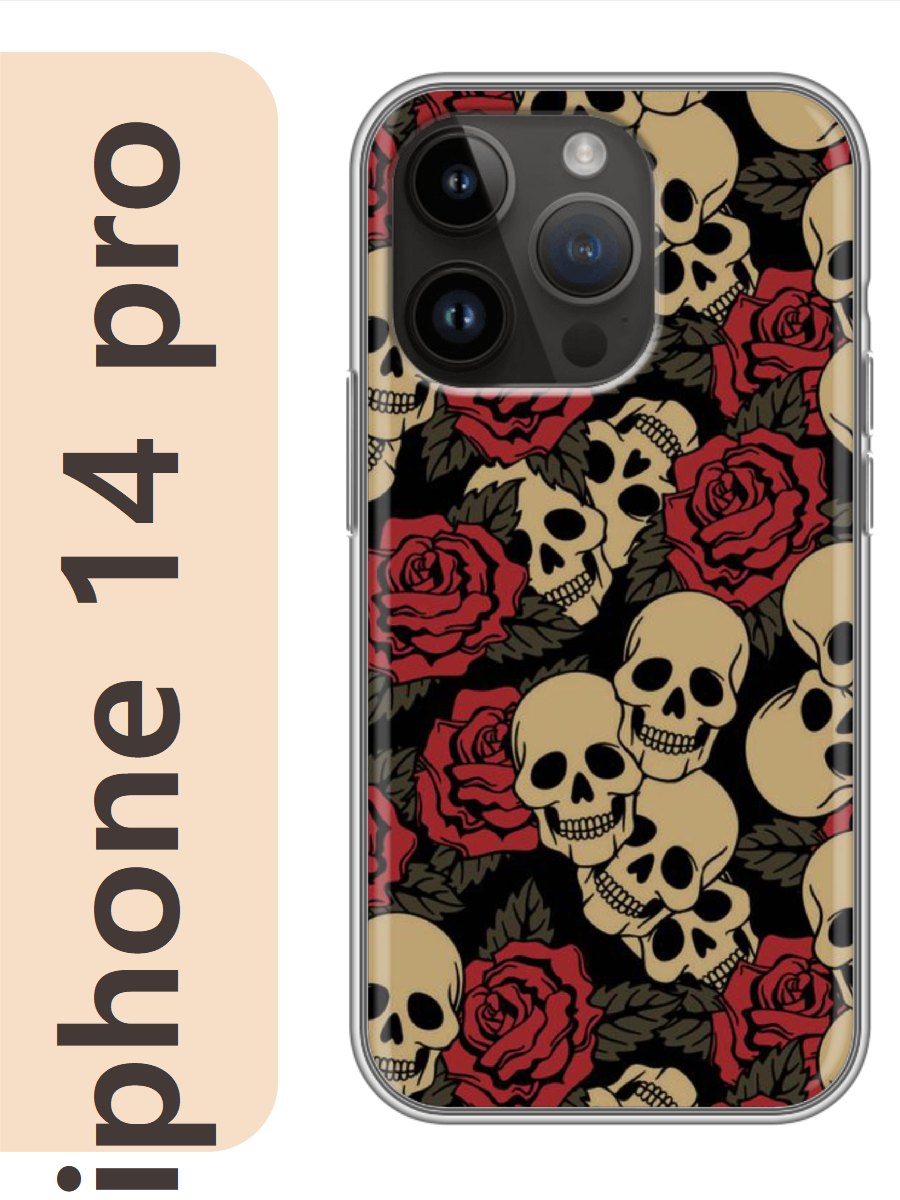 

Чехол на Apple Iphone 14 pro черепа розы 304, Прозрачный, Iphp14bone