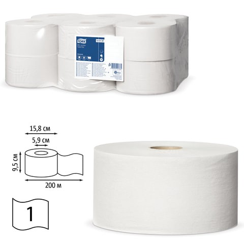Бумага туалетная  TORK 200 м, (Система Т2), комплект 12 штук, Universal, бумага туалетная в mid size рулонах tork universal t6 1сл 135м рулон белая мягкая