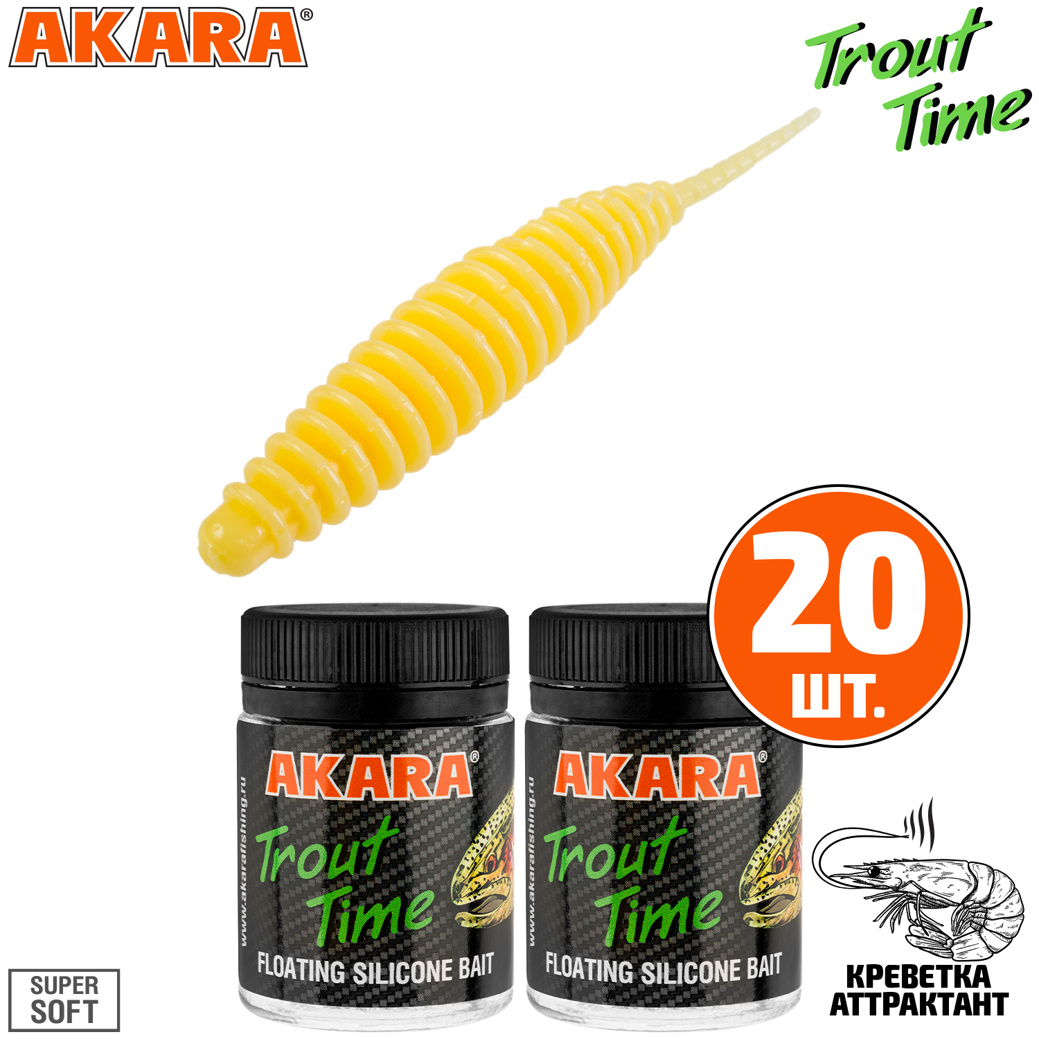 

Силиконовая приманка Akara Trout Time REX 2,5 446, Shrimp (20 шт.), REX 2,5 Креветка