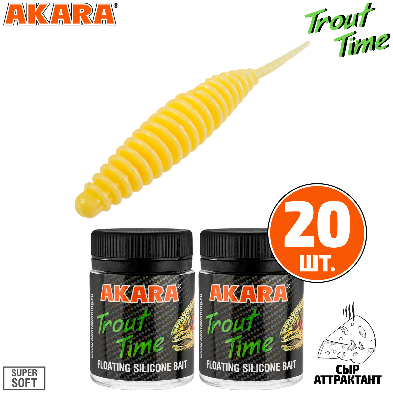 

Силиконовая приманка Akara Trout Time REX 2,5 446, Cheese (20 шт.), REX 2,5 Сыр
