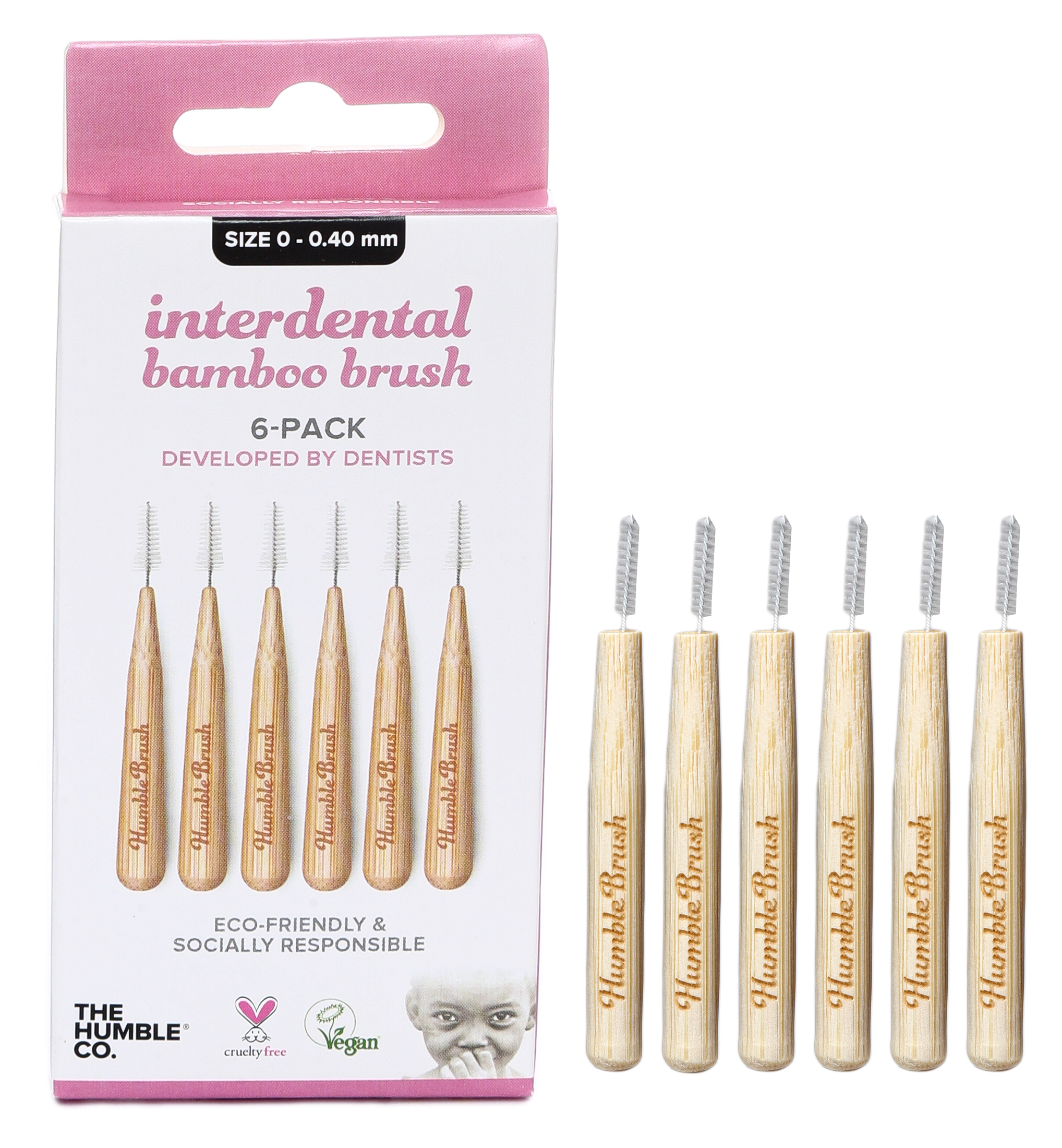 фото Бамбуковые межзубные ершики bamboo interdental brush, размер 0 0.40мм, цвет розовый the humble co.