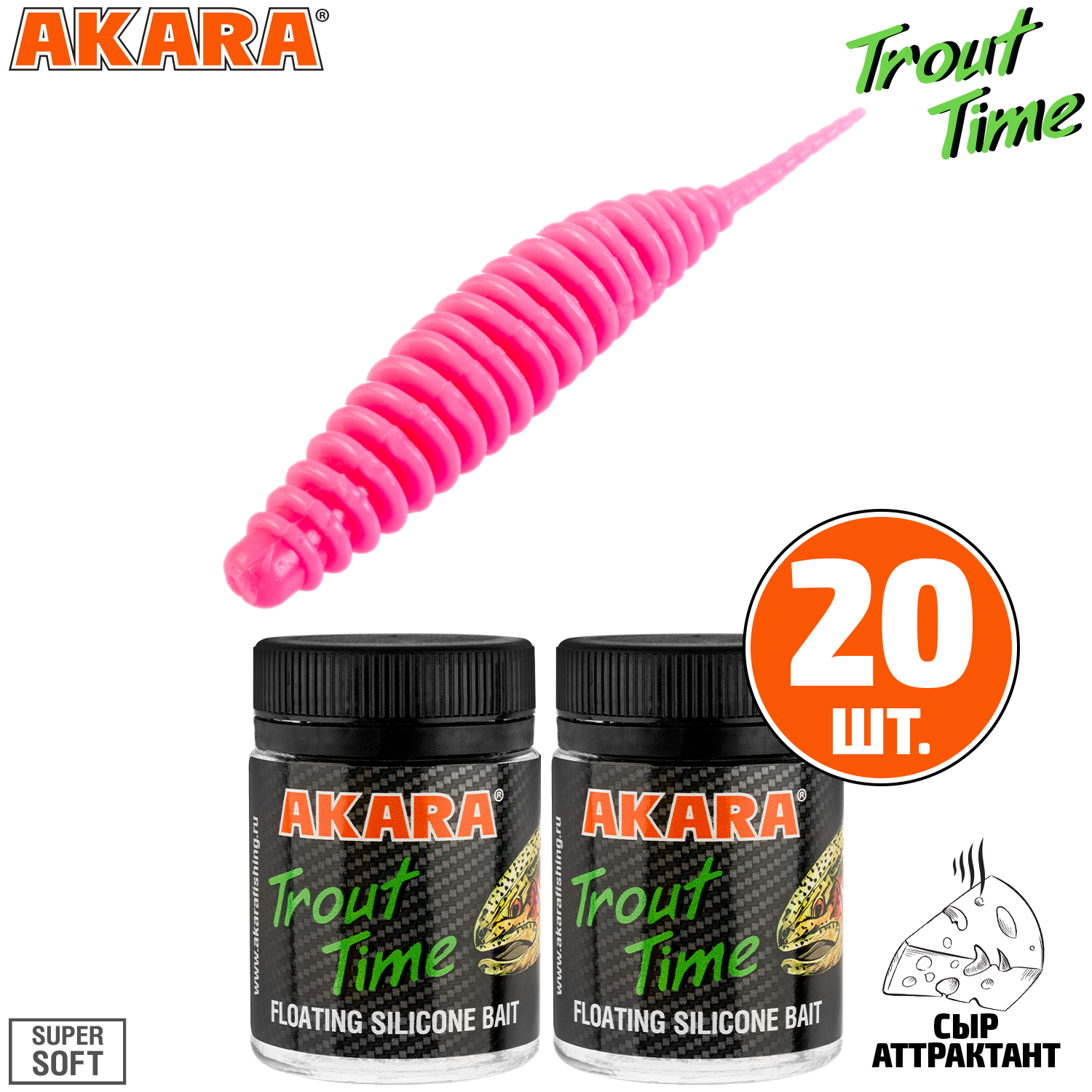 

Силиконовая приманка Akara Trout Time REX 2,5 Cheese 420 (20 шт.), REX 2,5 Сыр