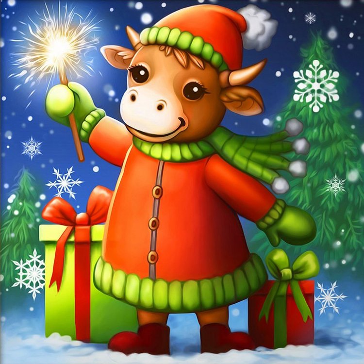 

Алмазная вышивка Алмазная Живопись «Бычок и бенгальский огонь»