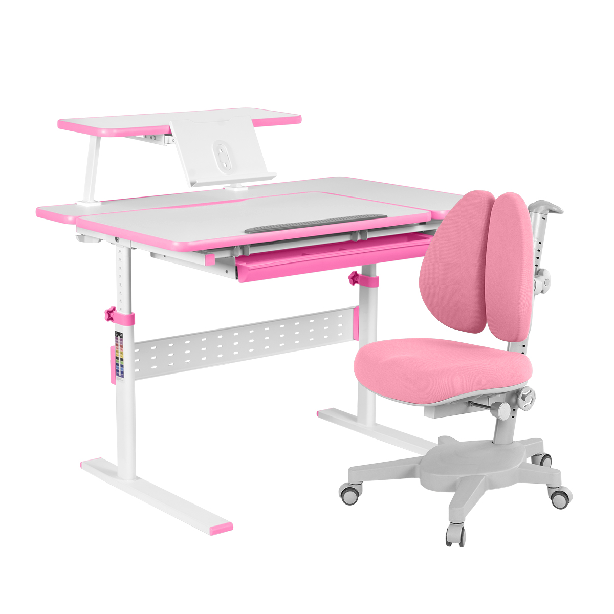 фото Комплект kinderzen парта + кресло + органайзер dunga+armata duos/белый/розовый/розовый