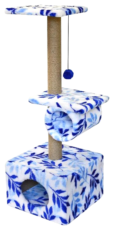 фото Комплекс zooexpress fantasy куб две полки с трубой, меховой голубой, для кошек 40х40х110см