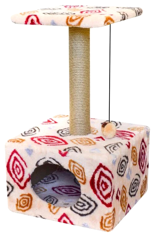 фото Комплекс zooexpress fantasy куб большой с полкой, меховой красный, для кошек 40х40х72 см