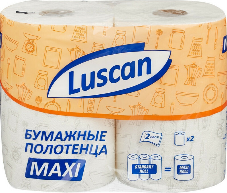 

Полотенца бумажные LUSCAN Maxi 2 слоя, с тиснением, 2 рулона в упаковке, Белый