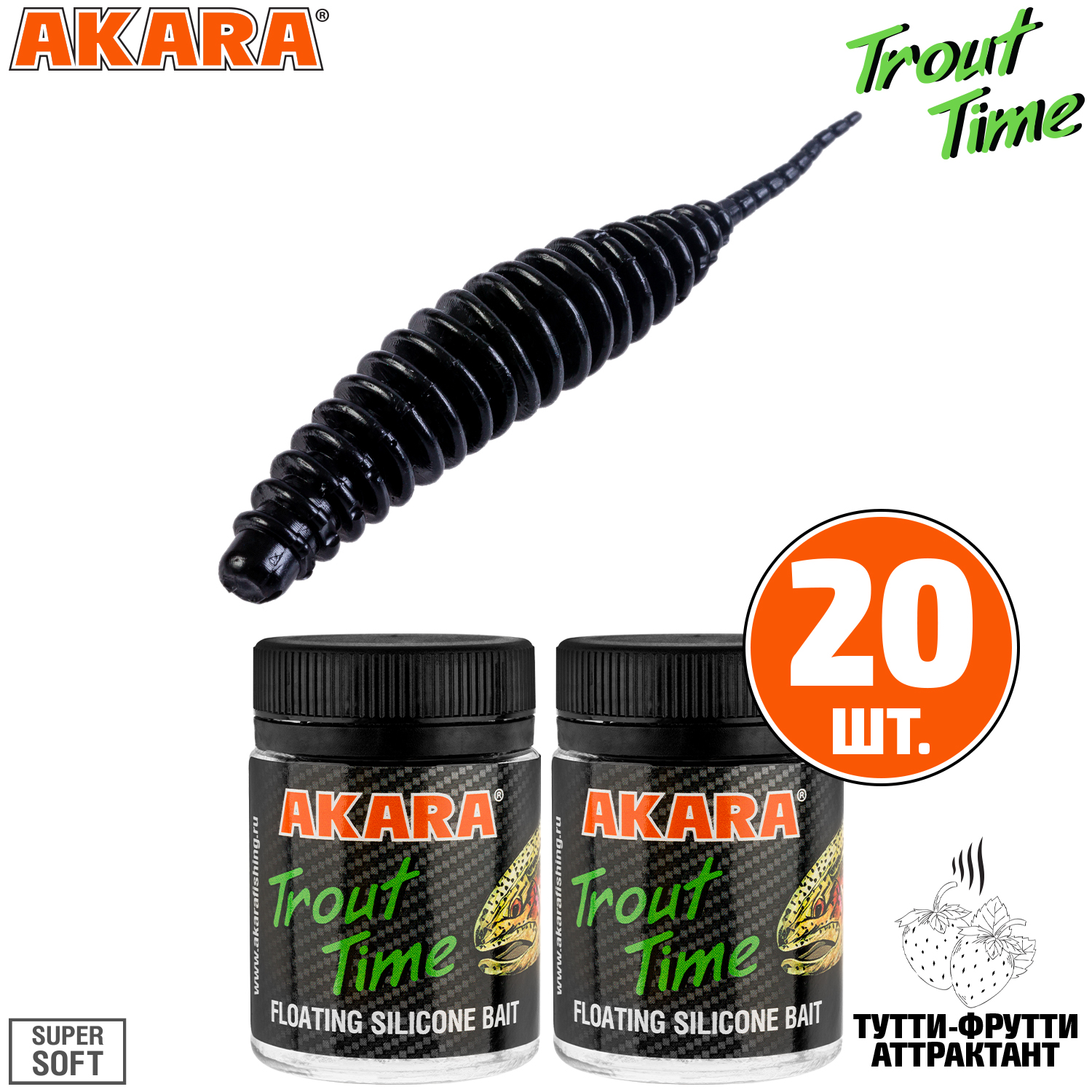 

Силиконовая приманка Akara Trout Time REX 2 422, Tu-Frutti (20 шт.), REX 2 Тутти-Фрутти