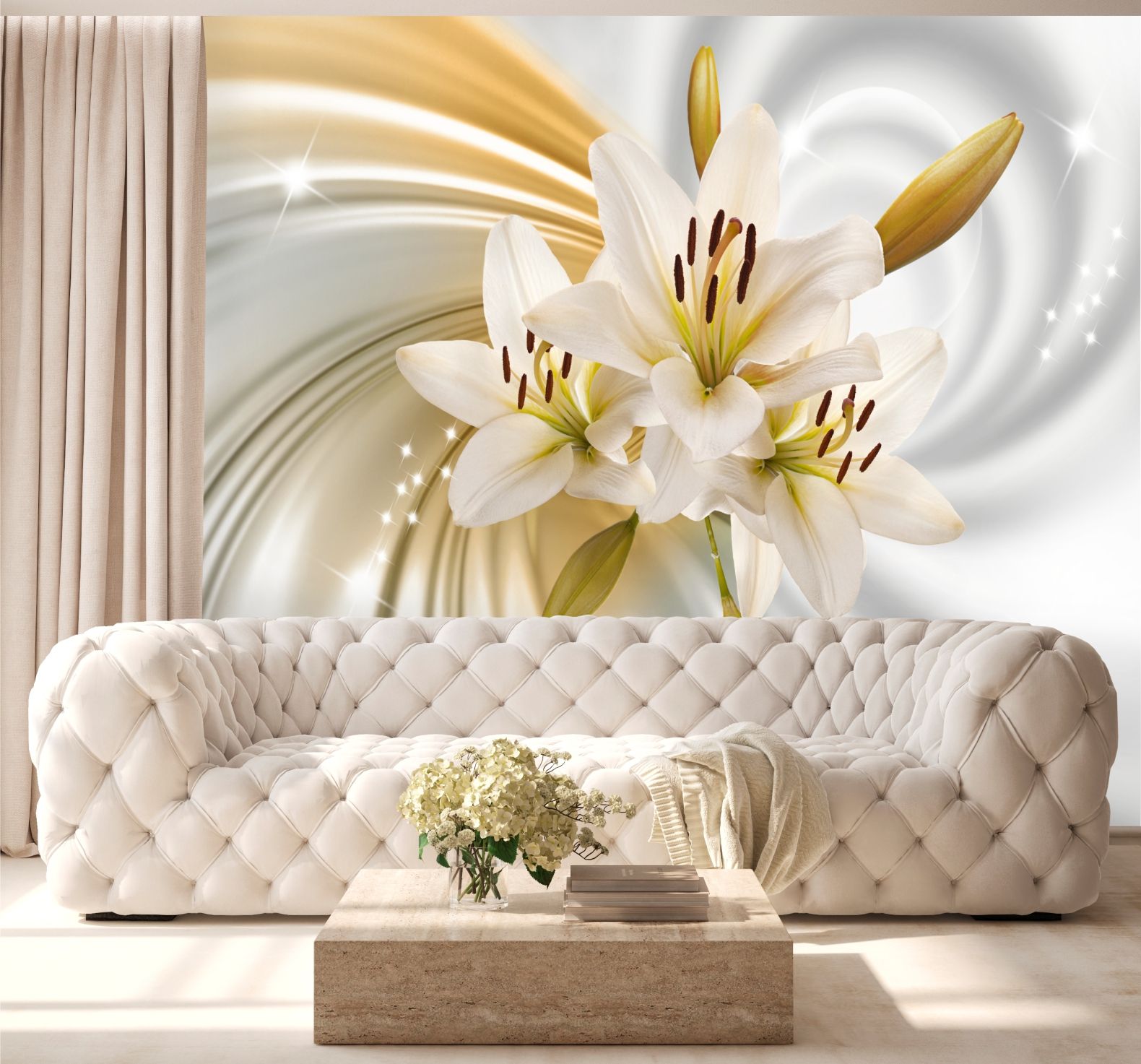 фото Фотообои dekor vinil с цветами "3d лилии на абстрактном фоне" 300х270 см
